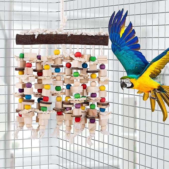 Deloky Large Bird Parrot Chewing Toy -Natural Wooden Blocks Bird Parrot Tearing Toys Suggested for Large Macaws cokatoos,African Grey and a Variety of Amazon Parrots (Natural)