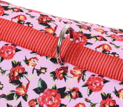 Mile High Life Velcro Dog Harness, Air Mesh Floral Vest Harness for 20 lbs Small Dogs & Cats, Easy Get on Adjustable Easy Closures Both Neck and Chest(Peony Rose, M Chest 18"-20")