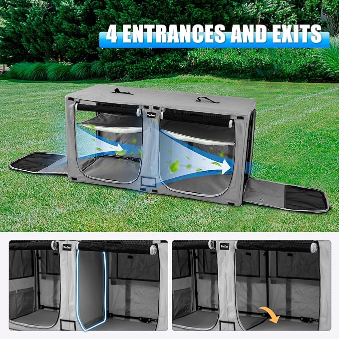 Huge Sapce Double Compartment Cat Travel Carrier with Litter Box & Homack | Cat Show Kennel Cage Crate with Mat & Water Bottle