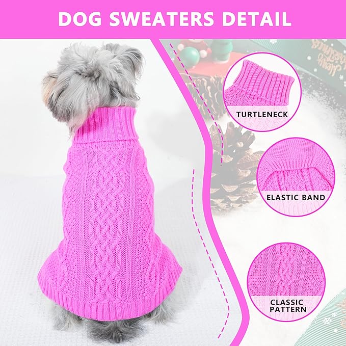 Dog Sweaters Small Dog Clothes Winter Turtleneck Puppy Sweater Warm Pet Cat Sweater Doggy Pullover Outfit with Twisted Design XS~XL(Pink, X-Large)