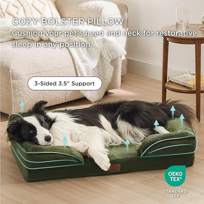 Bedsure Orthopedic Dog Beds Large Sized Dog - Washable Large Dog Cat Bed Waterproof, Comfort Dogs Couch Sofa with Washable Removable Cover, Pet Bed with Nonskid Bottom, Moss Green, 35"