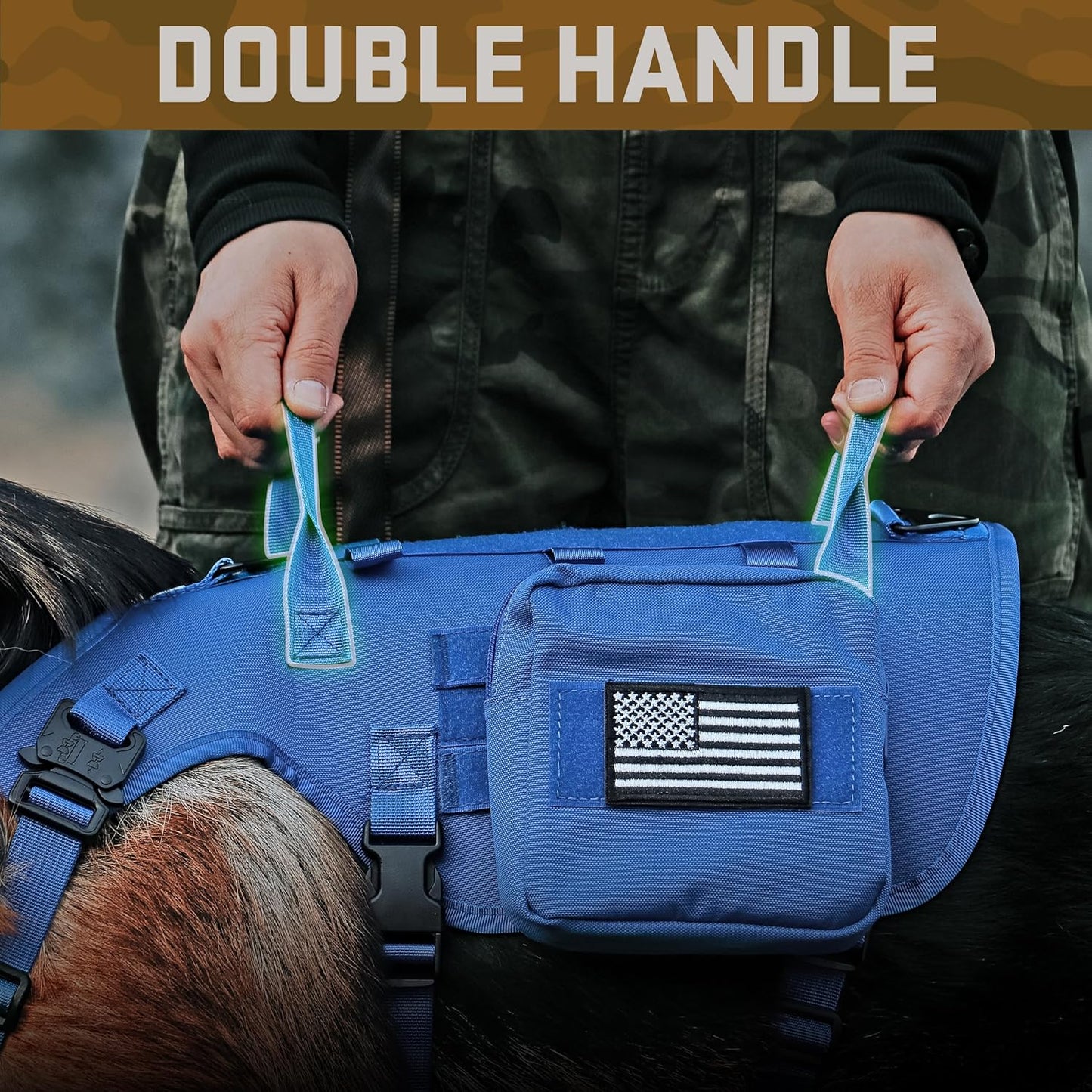 Forestpaw Dog Harness Medium Sized,Tactical Dog Harness with Handle,No Pull Military Style Service Dog Vest with Pockets Adjustable for Medium Large Dogs,Blue,Chest 15.5-25.5"