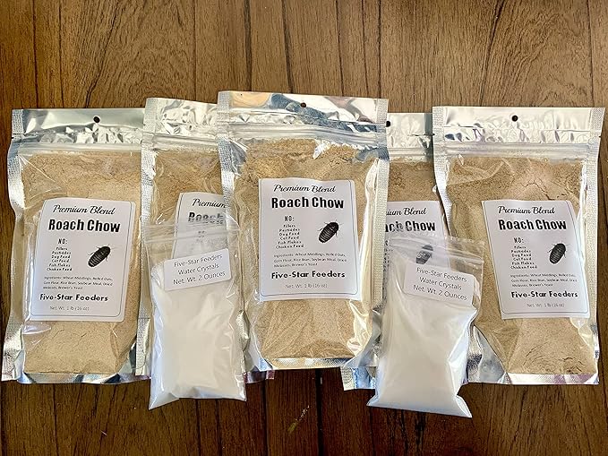 Premium Roach/Cricket Chow and Water Crystal Combos by Five-Star Feeders (5 lb. Roach Chow and 4 oz. Water Crystals)
