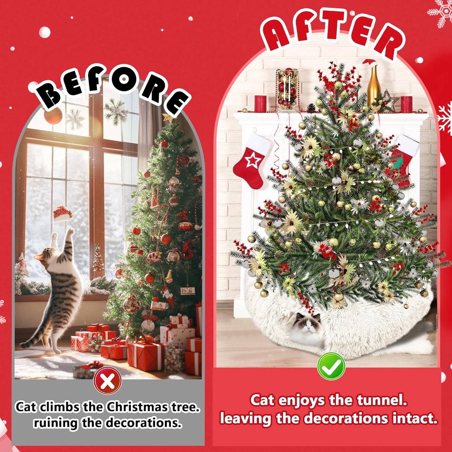 Cat Tunnel Bed for Indoor Cats, Peekaboo Cat Cave with Washable Soft Play Mat, Furry Cat Tube, for Kitten/Puppy/Rabbit, Beige