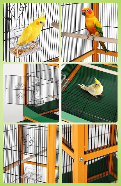 Garvee Bird cage, 66''H Extra Large Bird Cage, w/Removeble Tray, Waterproof Roof, Easy to Clean, Lockable Caster, Indoor& Outdoor Application for Conure,Macaw,Budgie,Cockatiel,Lovebirds,Parakeet