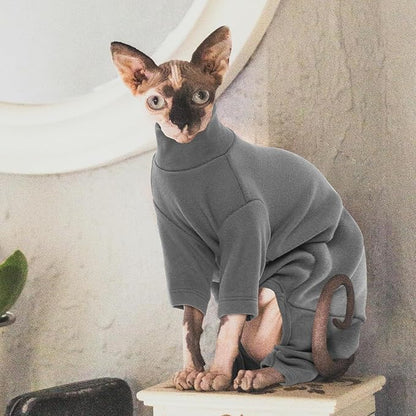 ROZKITCH Clothes for Cats, Breathable Jumpers for Sphynx Only, Soft Coat with Four Legs, Warm Sweater T-Shirt Pajamas Jumpsuit Vest Cornish Rex, Devon Rex, Peterbald Grey 2XL