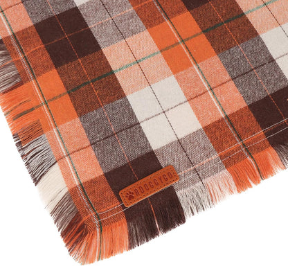 ADOGGYGO Fall Dog Bandanas with Tassels Edges, Stylish Plaid Pet Halloween Thanksgiving Scarf Bib, Orange Plaid Fall Bandanas for Medium Large Dogs Pets (Large)
