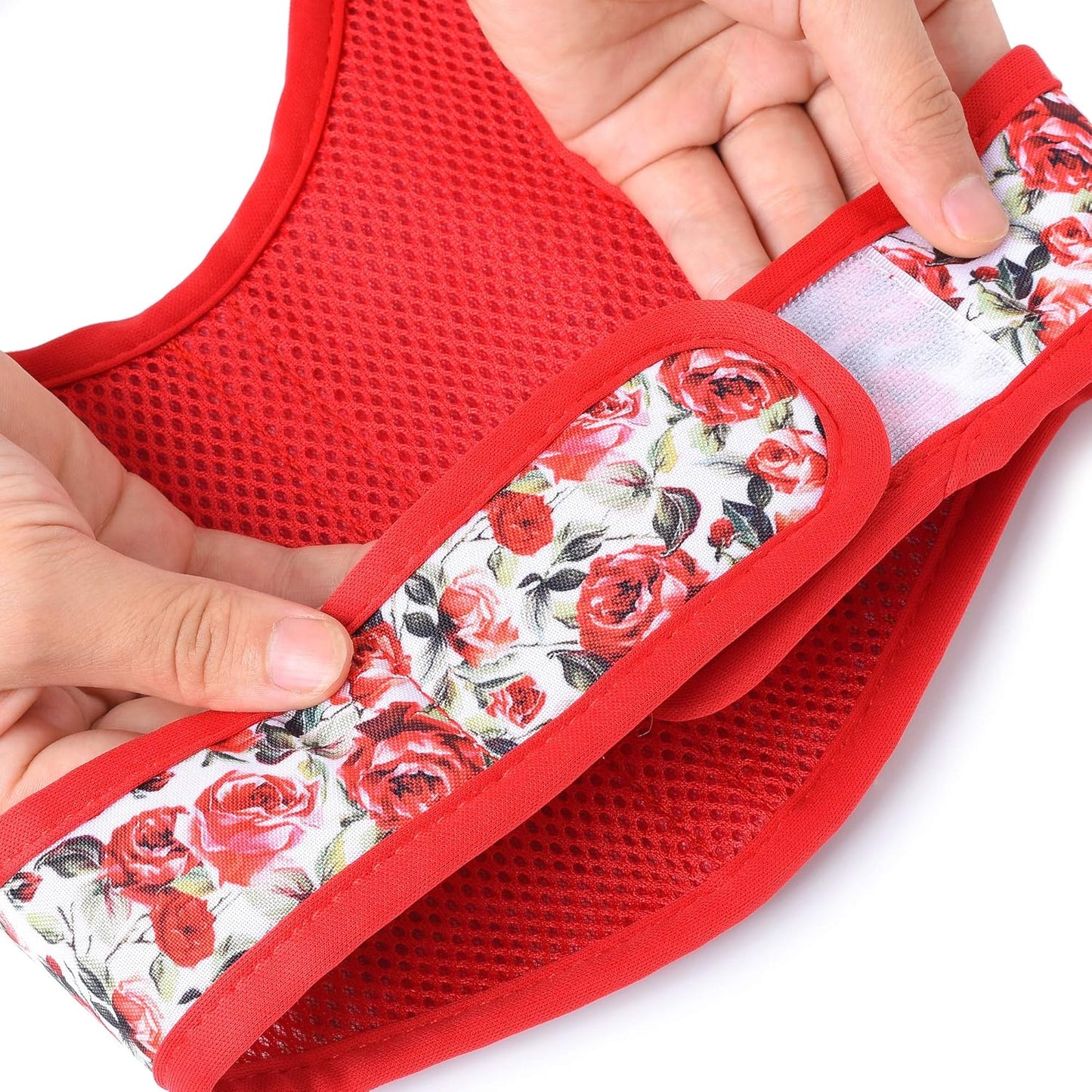 Mile High Life Dog Harness, Air Mesh Floral Vest Harness for 20 lbs Small Dogs & Cats, Easy Get on Adjustable Easy Closures Both Neck and Chest(Red Rose, S Chest 16"-18")