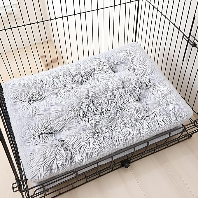 Fluffy Small Dog Bed, Washable Warm Winter Heated Calming Dog Crate Bed for Small Size, Supportive Plush Crate Pad for Dogs(18 * 12", Light Grey).