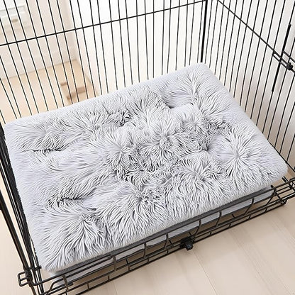 Fluffy Small Dog Bed, Washable Warm Winter Heated Calming Dog Crate Bed for Small Size, Supportive Plush Crate Pad for Dogs(18 * 12", Light Grey).