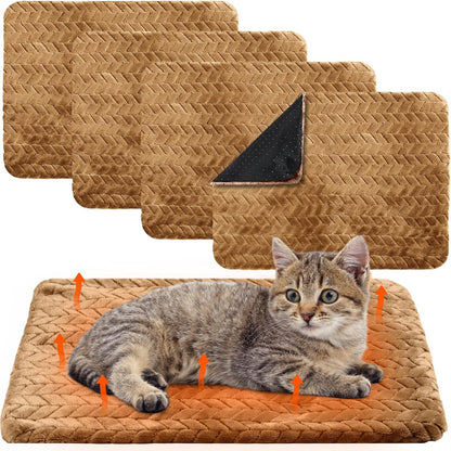 4 Pack Self Heating Cat Pad 16 x 20 Inch Self Warming Cat Bed Non Slip Warm Dog Pad Mat Washable Pet Kennel Crate Bed Mat for Indoor Outdoor Pets(Camel,16 x 20 Inch)