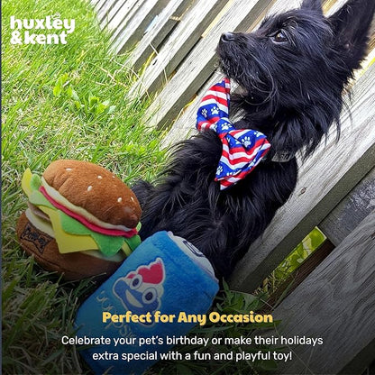 Huxley & Kent Funny Dog Toy w/Squeaker – Power Plush Squeaky Dog Toys for Small, Medium & Large Dogs – Soft Stuffed Animal for Indoor Play & Fetch - Hamburger, Small
