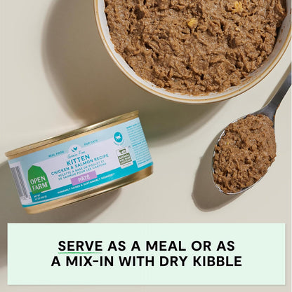 Open Farm Canned Kitten Food, Pate for Complete & Balanced Nutrition, Grain Free and Legume-Free Wet Kitten Food, Chicken & Salmon Recipe, 5.3oz Cans (Case of 12)