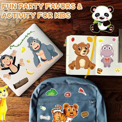 Aowplc 48 Make A Safari Animal Sticker Sheets - Jungle & Zoo Party Favors Supplies - Fun Craft Activities for Kids Ages 3+