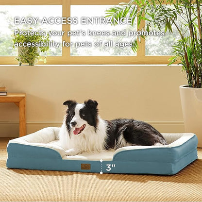 Bedsure Orthopedic Dog Beds Large Sized Dog - Washable Large Dog Cat Bed Waterproof, Comfort Dogs Couch Sofa with Washable Removable Cover, Pet Bed with Nonskid Bottom, Dune Haze Blue, 35"