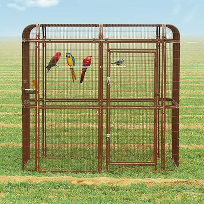Large Walk-in Cage 87-inch Heavy Duty Bird Cage Outdoor Aviary Parrot Cage Wide Flight Metal Birdcage with Stand for Macaw Budgie Conure Lovebird Parakeet Cockatiel, 7.22x5.25x6.8ft, Brown