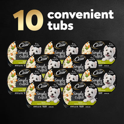 Cesar Simply Crafted Adult Wet Dog Food Meal Topper, Chicken, Carrots, Potatoes & Peas, 1.3oz. (10 Count, Pack of 1)