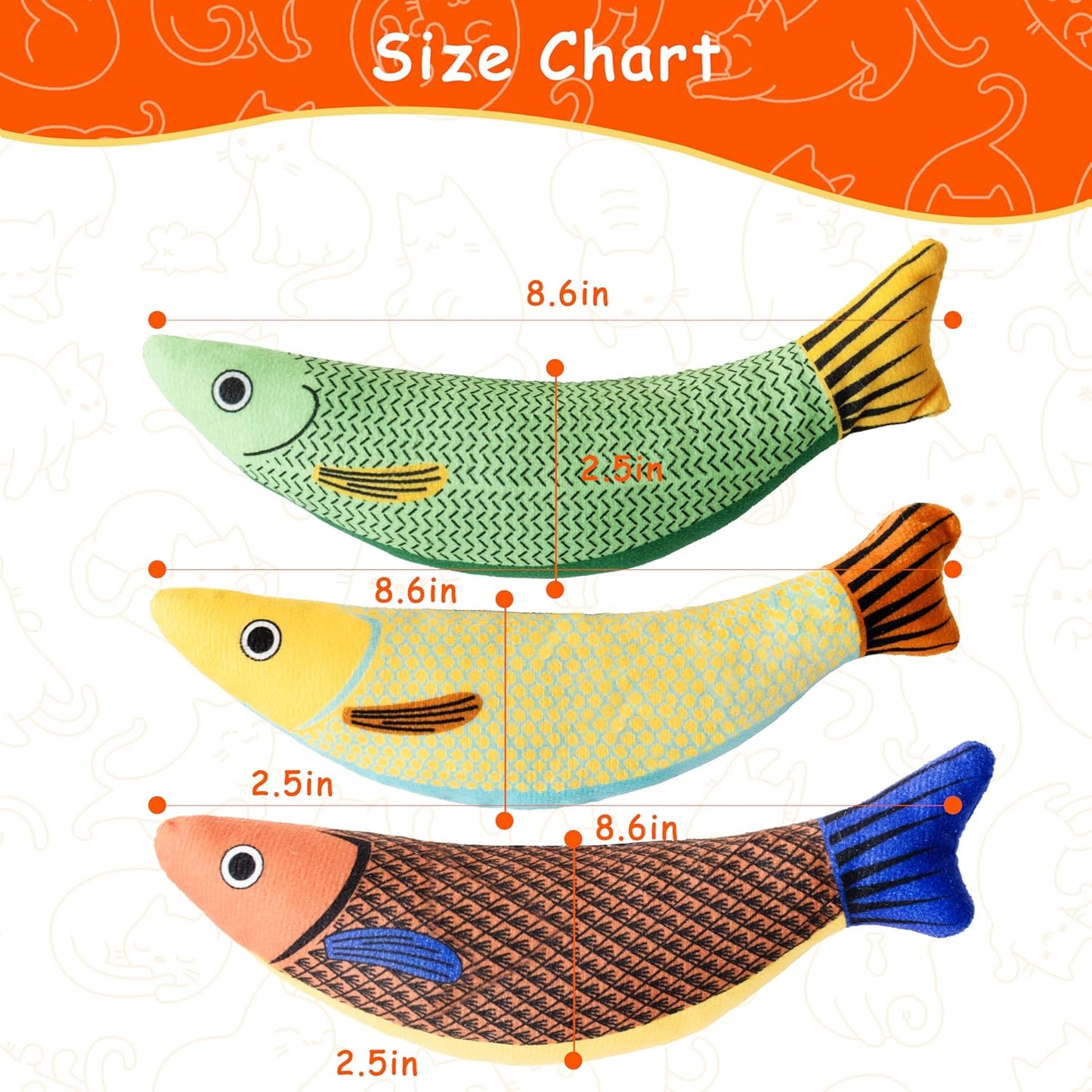 Soft Catnip Toys Fish, 3 Pack Bell Sound Cat Toys, Interesting Indoor Cat Kicker Toys, Durable and Highly Interactive Catnip Toys (Knife Fish)