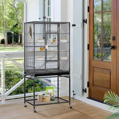 Yaheetech 54-inch Wrought Iron Standing Large Parrot Parakeet Flight Bird Cage for Small Parrot Sun Parakeet Green Cheek Conure Lovebird Budgie Finch Canary Bird Cage with Stand