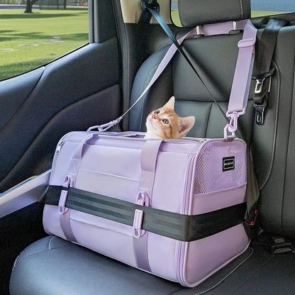 PETSFIT Cat Car Carrier for Small/Medium Cats Dogs, 18"x11"x11" Airline Approved Cat Carrier, with Patent Safety Buckles and Escape-Proof Zipper - Safeguarding Car Travel, Airplane, Vet, Outdoor