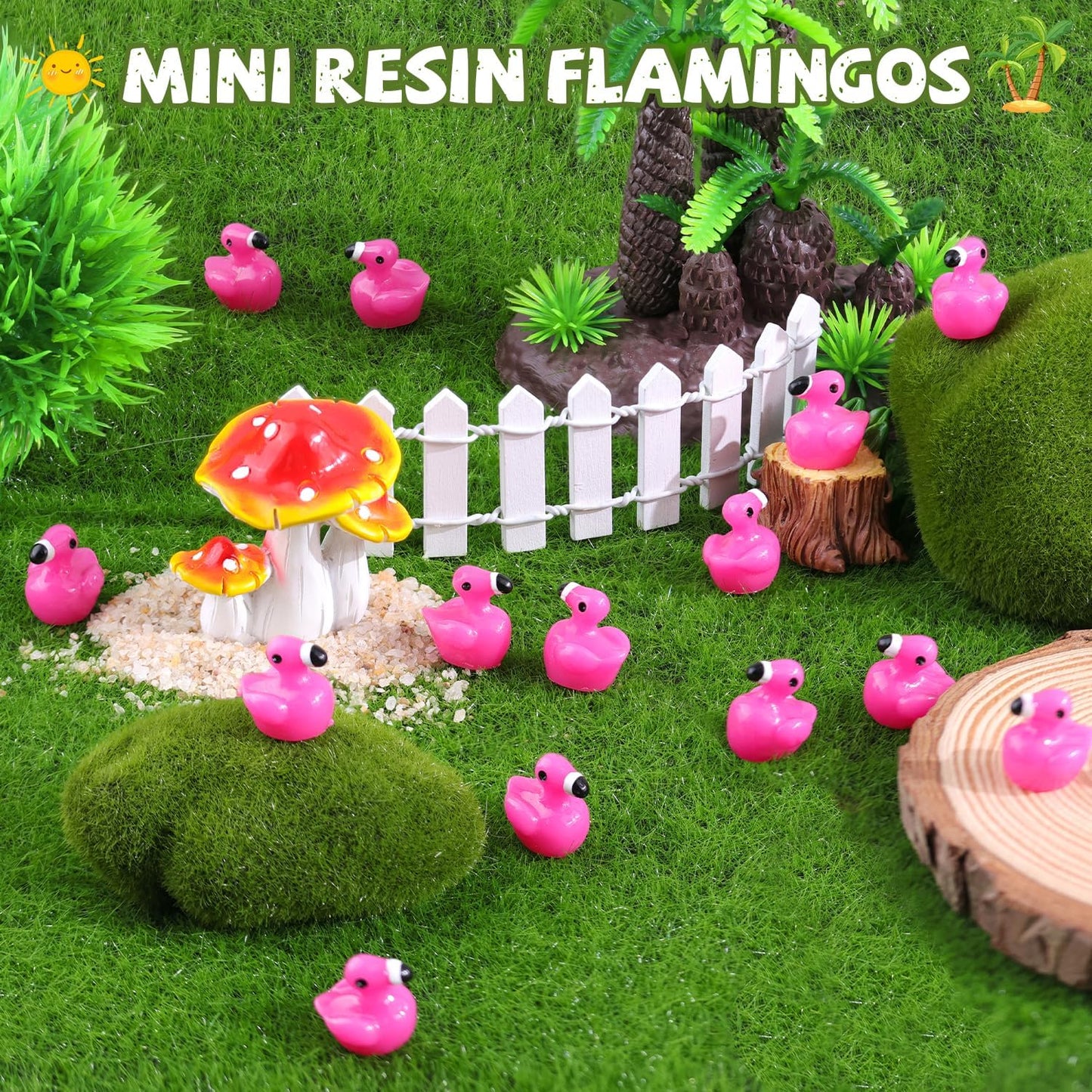 150PCS Mini Resin Animals Cute Rose Pink Tiny Flamingo Ducks, Miniature Figures to Hide, Small Animal Toys Accessories Bulk for Topper Garden Dollhouse Landscape Aquarium Ornaments DIY Crafts & Decor