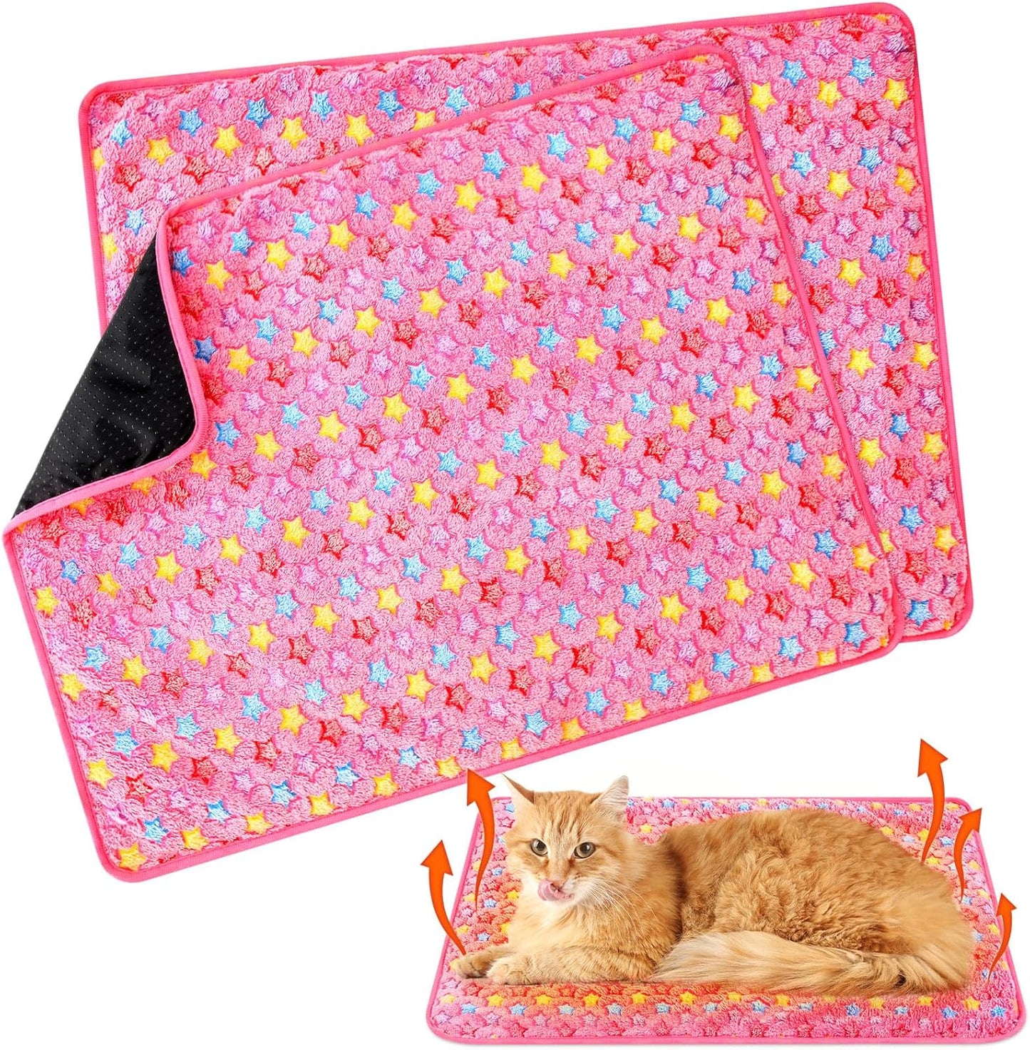 2 Pack Self Warming Cat Bed Self Heating Dog Pad Cat Warming Pad Thermal Pet Mat Washable Reflect Body Heat Removable Cover for Indoor Kittens Puppies Feral Pet(Little Star,20 x 28 Inch)