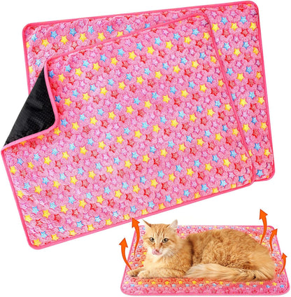 2 Pack Self Warming Cat Bed Self Heating Dog Pad Cat Warming Pad Thermal Pet Mat Washable Reflect Body Heat Removable Cover for Indoor Kittens Puppies Feral Pet(Little Star,20 x 28 Inch)