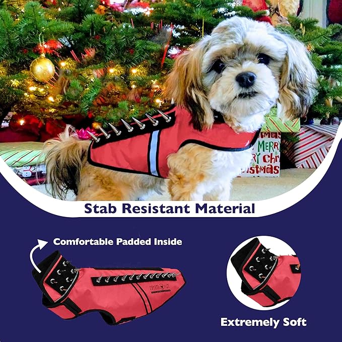 CoyoteVest SpikeVest Dog Harness Vest for Small Dogs, Reflective Dog Vest with Spikes to Shield Your pet from Coyotes, Raptor and Animal Attacks, Anti Hawk Vest, Made in USA (L-Red)