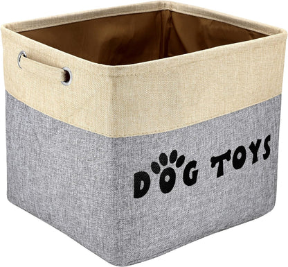 PET ARTIST Large Dog Toy Basket Bin - Rectangular Storage Box Chest Organizer for Dog Toys,Coats,Clothing,Apparel & Accessories & Blanket,Gray,15"x13"x12"