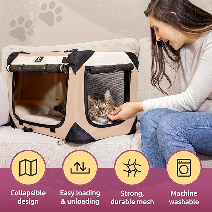 Soft-Sided Cat & Dog Pet Carrier, Medium 20"x13"x13" Fits Most Cats or Small Dog, Comfortable for Travel & Vet Visits, Privacy Windows, Removable Plush Bed, Top/Side Entry, Locking Zippers, Folds Flat