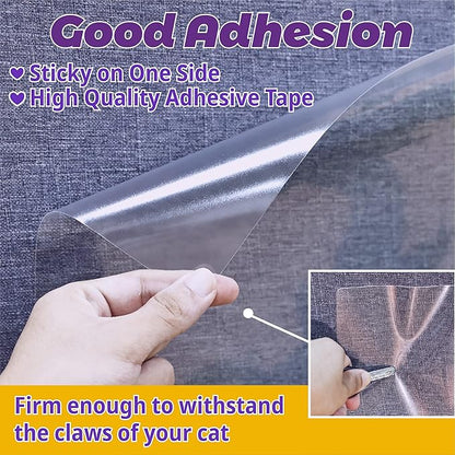 Anti-Cat Scratch Furniture Protector-12-Pack –Single-Sided, Heavy-Duty Self-Adhesive Tape, No-Residue for Couch, Doors & Walls - with 52 Twist Pins