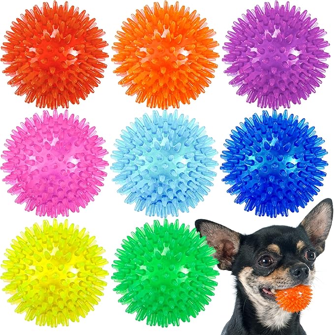 2.5" Squeaky Dog Toy Balls for Small & Medium Dogs – Durable Rubber Chew Toys for Teething Puppies, Spiky Teeth Cleaning Ball with 8 Colors