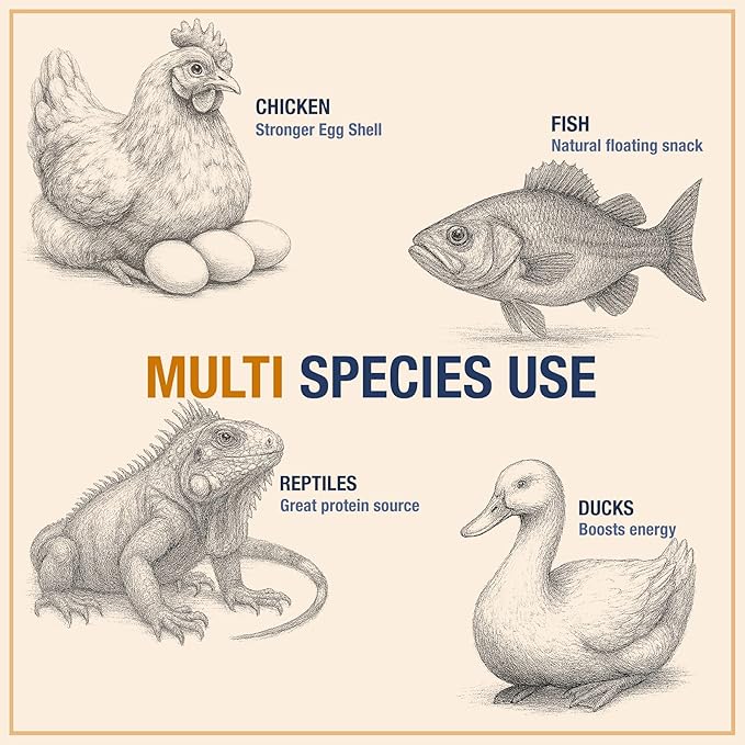 USA Grown Black Soldier Fly Larvae for Chickens - 100% Natural Dried Worms, Grubs & Mealworms with 85X More Protein Chicken Treats for Laying Hens - Birds Feed Supplement for Ducks & Reptiles