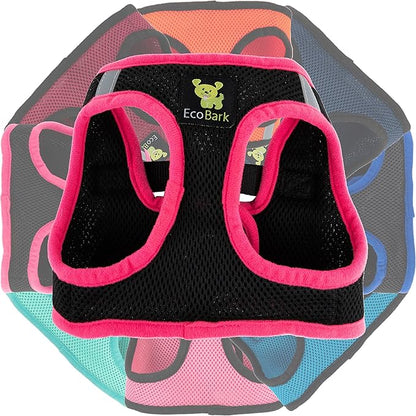 EcoBark Step in Dog Harness - Eco-Friendly Dog Harnesses for Small and Medium Breed Dogs - Reflective and Adjustable Body Halter Vest - Soft Mesh Toy Breed Harness (Black and Pink, Large)