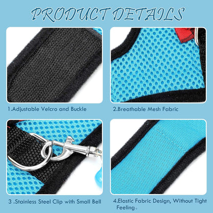 SATINIOR 2 Pieces Guinea Pig Bunny Harness Soft Mesh Hamster Rat Leash with Safe Bell, Ferret Pig Clothes and Leash Set for Hamster Ferrets Rats Bunny Guinea Chinchilla Teacup Chihuahua(M,Blue, Black)