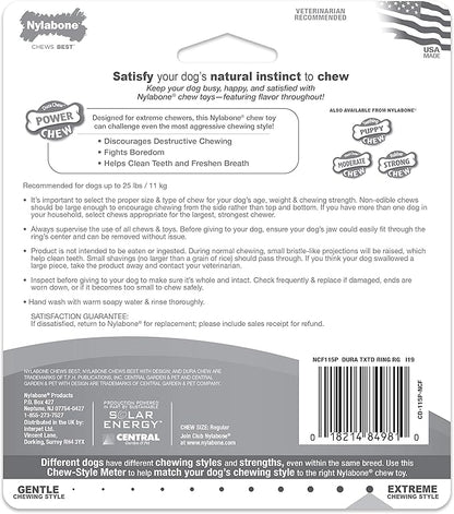 Nylabone Textured Ring Power Chew Toy for Small Dogs, Durable Dog Toys for Aggressive Chewers, Strong Dog Chew Bones To Keep Them Busy, Flavor Medley, Small - Up to 25 lbs, 1 Count