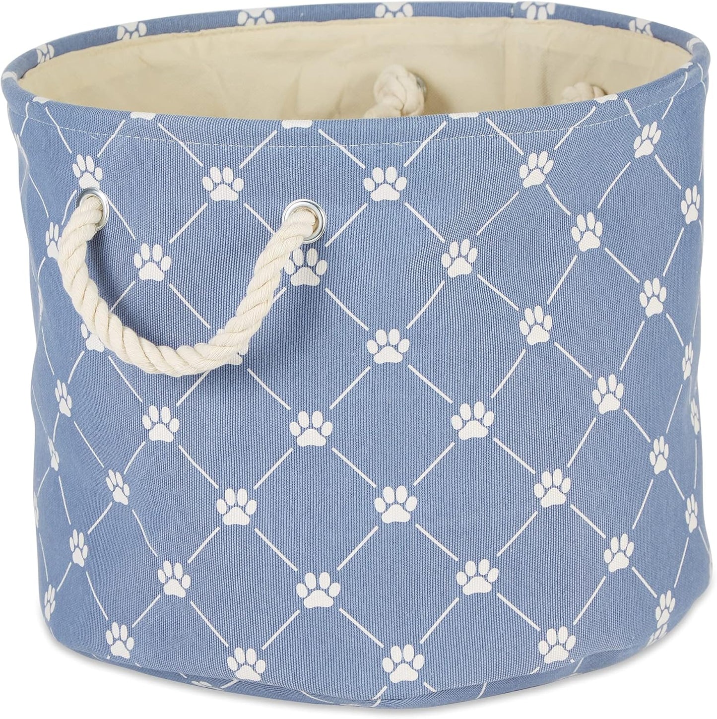 Bone Dry Pet Storage Paw and Bone, Trellis Collection, Large Round, 15x18x18, Stonewash Blue