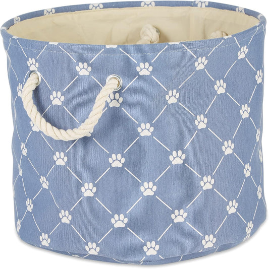 Bone Dry Pet Storage Paw and Bone, Trellis Collection, Large Round, 15x18x18, Stonewash Blue