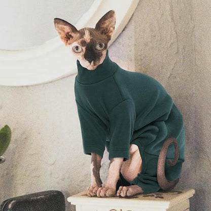 ROZKITCH Cat Coats for Cats Only, Breathable Soft Pet Jumpers for Hairless Cats Only, Coat with Four Legs, Warm Sweater T-Shirt Pajamas Jumpsuit Vest Cornish Rex Devon Rex Peterbald DarkGreen XS