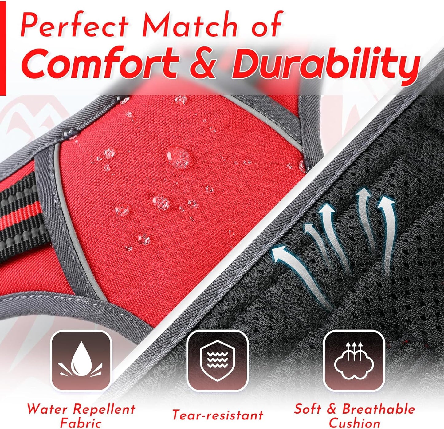 Eagloo Dog Harness Large Breed, No Pull Service Vest with Reflective Strips and Control Handle, Adjustable and Comfortable for Walking, No Choke Pet Harness with 2 Metal Rings, Red, XL