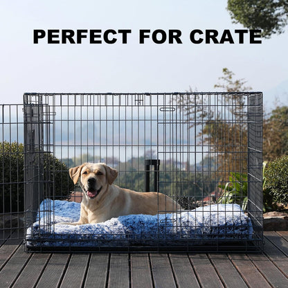 Bedfolks Plush Waterproof Dog Crate Bed, XXL Faux Fur Kennel Pad, 47"x29", Dark Blue