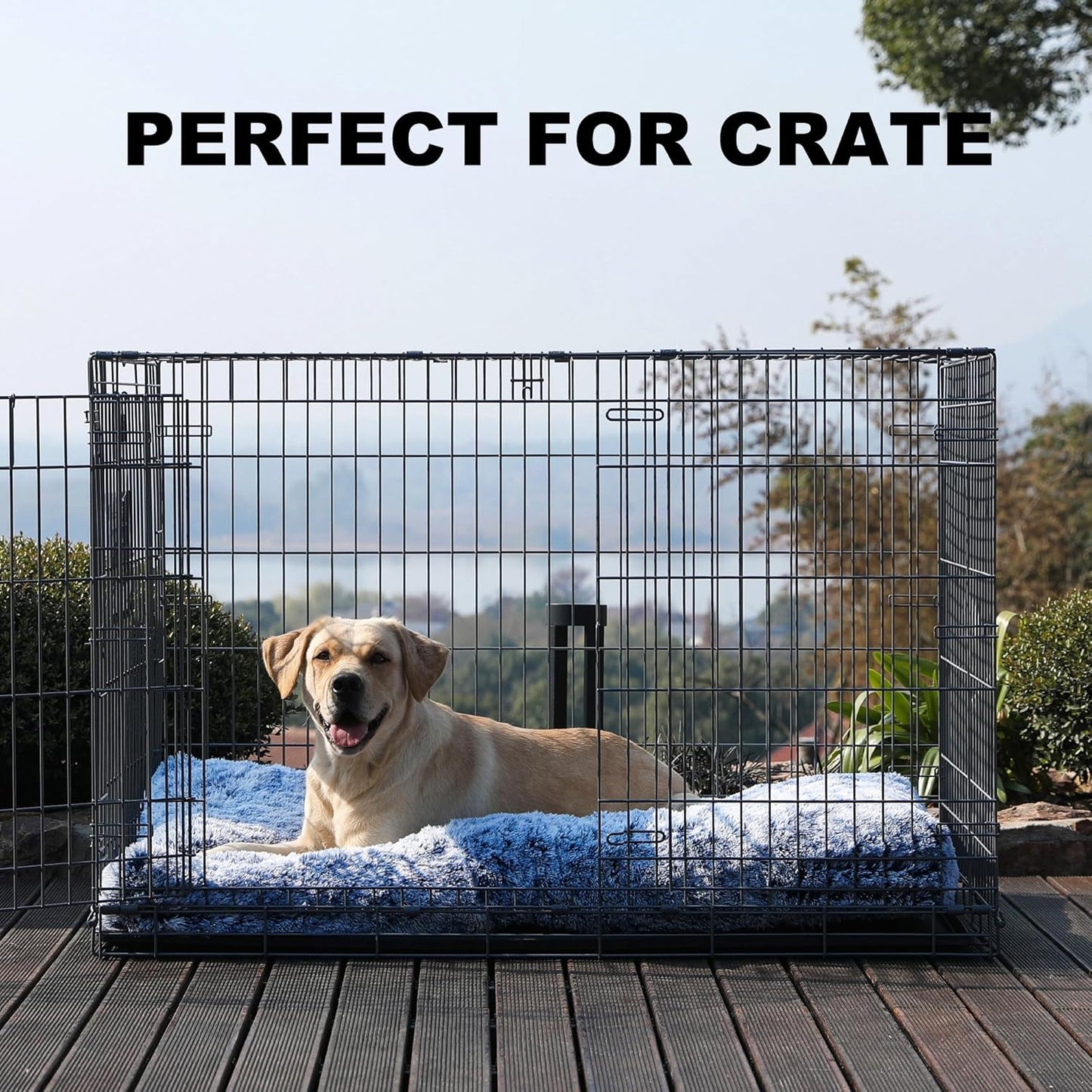 Bedfolks Plush Waterproof Dog Crate Bed, Removable Washable Cover, Faux Fur, 41"x27", Dark Blue