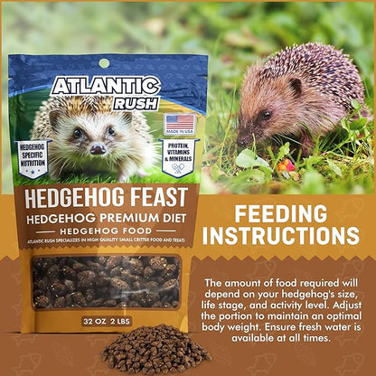 Atlantic Rush Hedgehog Feast Premium Food - 2lb Resealable Bag of Hedge Hog Delite- Small Critter Supplies Hedge Hog Food - Hedgehog Treats- Sourced & Made in The USA