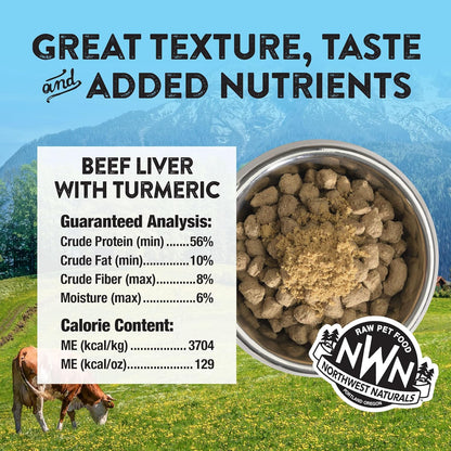 Northwest Naturals Freeze-Dried Beef Liver with Turmeric - Functional Topper for Dogs and Cats - Healthy, Limited Ingredients, Grain Free - Human Grade Pet Food, All Natural - USA Made - 4.5 Oz