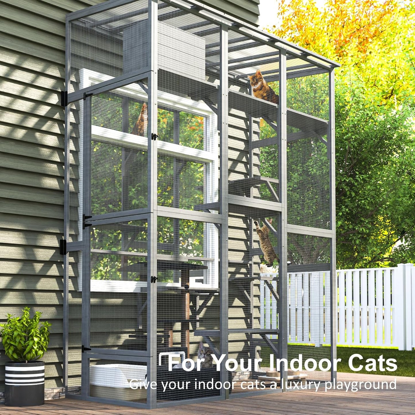 Cat Catio - Extra Large Window Catio Enclosure for Indoor/Outdoor Cats with Multi-Level Platforms, Weatherproof Roof - Spacious Cat Cage Playhouse for Multiple Pets (74.8"x33.5"x100")