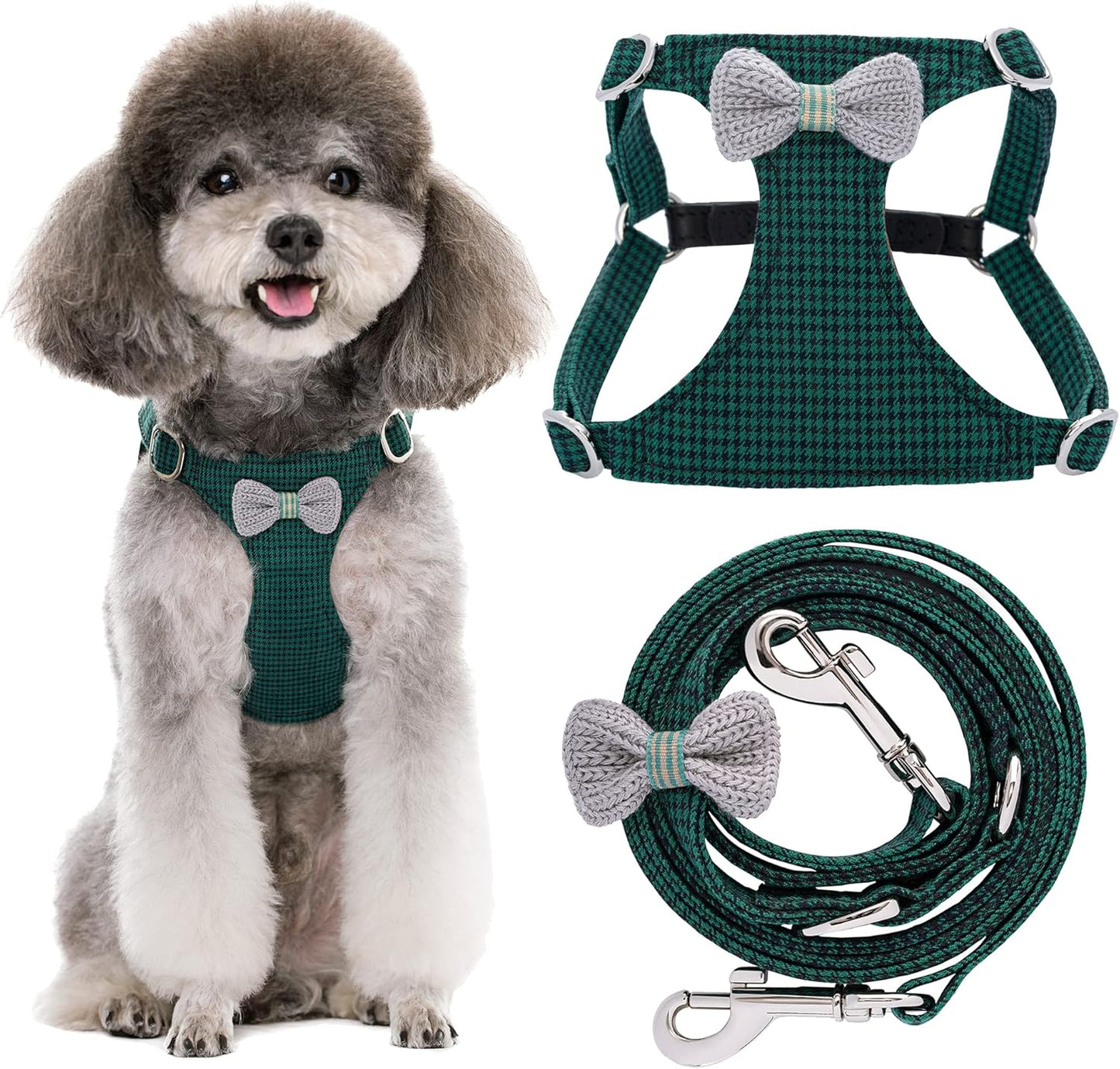 Puppytie No Pull xs Dog Harness with Multifunction Dog Leash,Soft Adjustable No Choke Escape Proof Pet Harness Vest,Knitted Green,xs