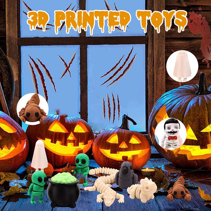 Mini 3D Printed Figurines Set for Halloween Decorations, Articulated, Flexible, and Exquisitely, Skeleton, Zombie, Alien