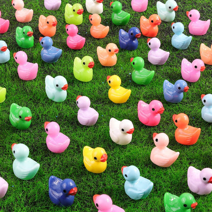 200PCS Mini Resin Animals Cute Tiny Ducks,Miniature Duck Figures to Hide,Little Animal Toys Small Figurines Bulk for Topper Desk Garden Dollhouse Landscape Aquarium Ornaments DIY Crafts & Decor