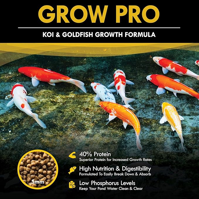 HALF OFF PONDS Grow Pro Koi and Goldfish Food with High-Protein Growth Formula 10 lb Bag - KOIGP-010