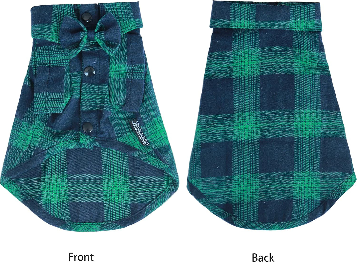Plaid Dog Shirt,Gentle Soft Casual Pet Shirt Clothes, Dog Cotton Shirt with Bow Tie for Wedding,Christmas Costumes (X-Small, Green&Blue)